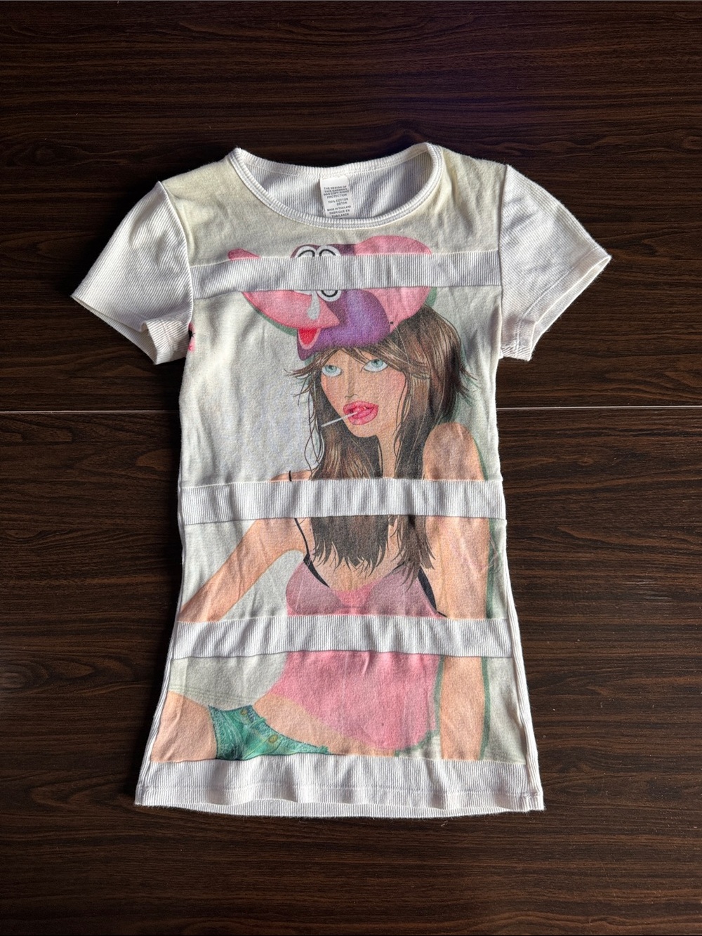 Custo Barcelona White Tee with Pink and Green Graphic